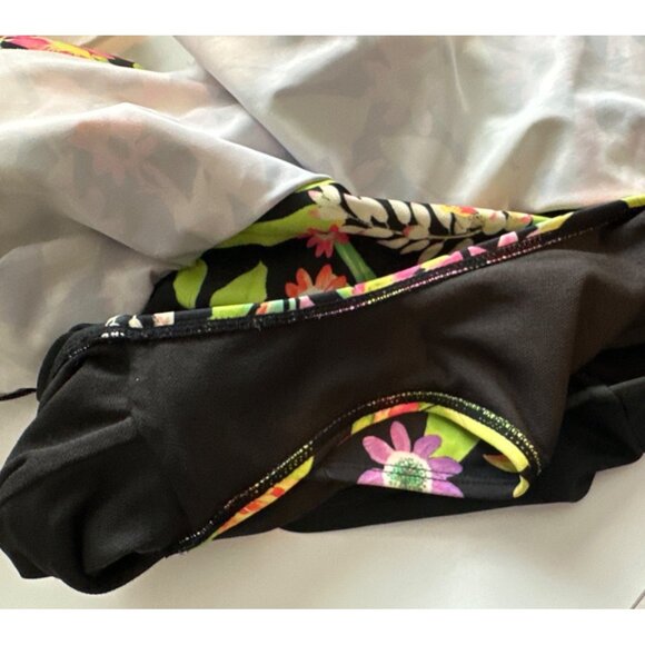 Bongo One Piece Swimsuit Tropical Neon Retro Underwire Boning Ruffle Waist Large - Picture 4 of 6